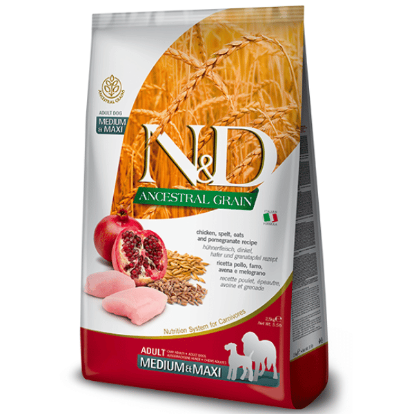 N&D ANCESTRAL CHICKEN Adult Medium _ Maxi FARMINA PET FOODS Ancestral Grain - Chicken & Pomegranate - Dog Dry Food - Adult - Medium & Maxi Breed (2.5Kgs) - Image 1