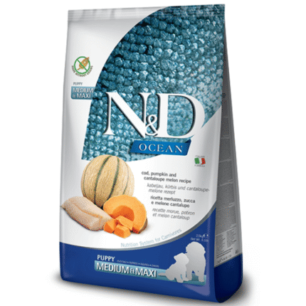 Farmina N&D Ocean Puppy Med/Maxi Dog Food | Cod, Pumpkin & Cantaloupe Melon | Supports Growth & Development | Complete Food for Puppies & Gestating